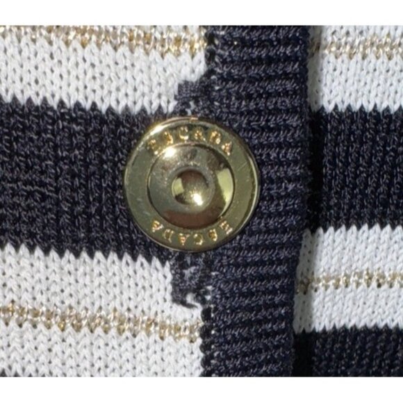 ESCADA Vintage 90's Striped Rayon Knit Striped Cardigan Size 36/Small Black Blue - Picture 5 of 9